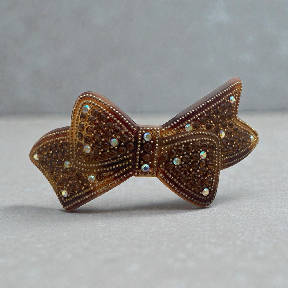 Vintage Brown Beaded Bow Hair Clip